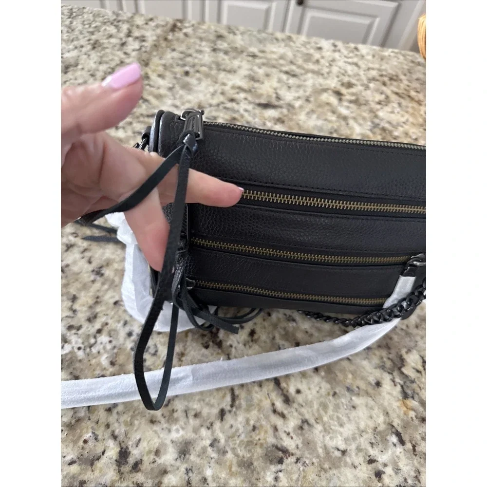REBECCA MINKOFF Zip Mini Leather Black Crossbody Bag‎ Purse 195msrp NWT  4109